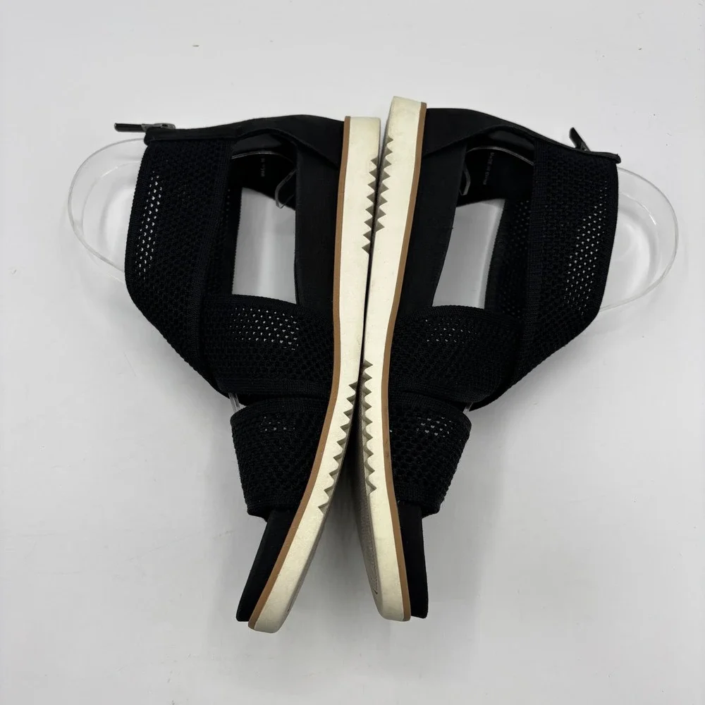Eileen Fisher Black Stretch Mesh Crisscross Platform Sandals Size‎ 9.5 Zip Back